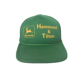 Vtg John Deere Trucker Hat Hammond & Tilton Maine Foam Snapback Green 80s